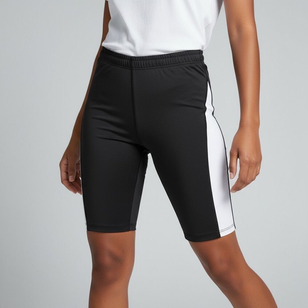 Boohoo Black & White High waisted Track Striped Biker Shorts size 8 stretchy